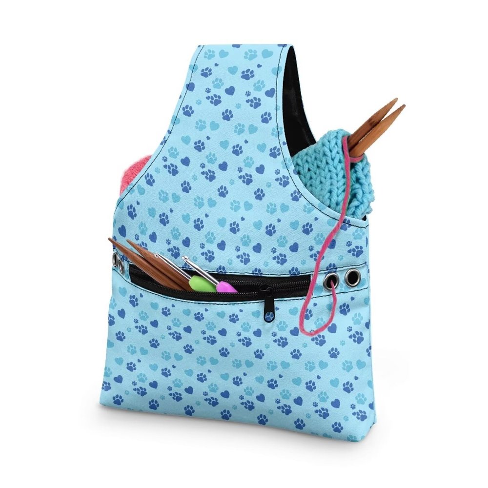 Yorfeemge Yarn Bag, Dog Paw Heart Yarn Storage Bag,Lightweight Travel Knitting Wrist Bag for Knitting Needle, Knitting Kit for Valentine's Day