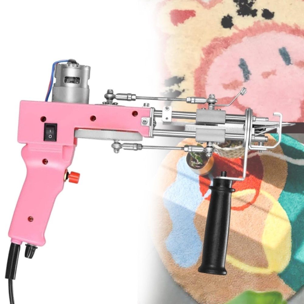 Tufting Gun Starter Tool,Tufting Kit Trimmer 2 in 1 Rug Gun Electric Carpet Weaving,Handheld for Cut/Loop Pile(Pink)