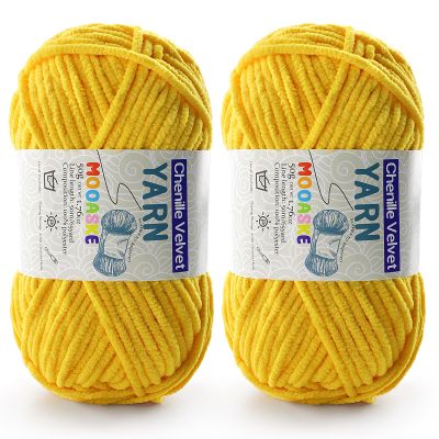 2 Pac Chenille Yarn for Crocheting - Blanket Yarn for Crocheting - Fluffy Yarn for Crochet, Baby Yarn for Crocheting Soft Blankets Weight Per Roll 50g/1.76oz, Length 60m/65yard (Golden Yellow)