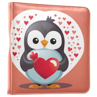 KJIZMO Love Heart Penguin Photo Album for Family Wedding Picture Anniversary 3-Ring DIY Picture Book Leather Cover Photo Album Self-Stick Scrapbook