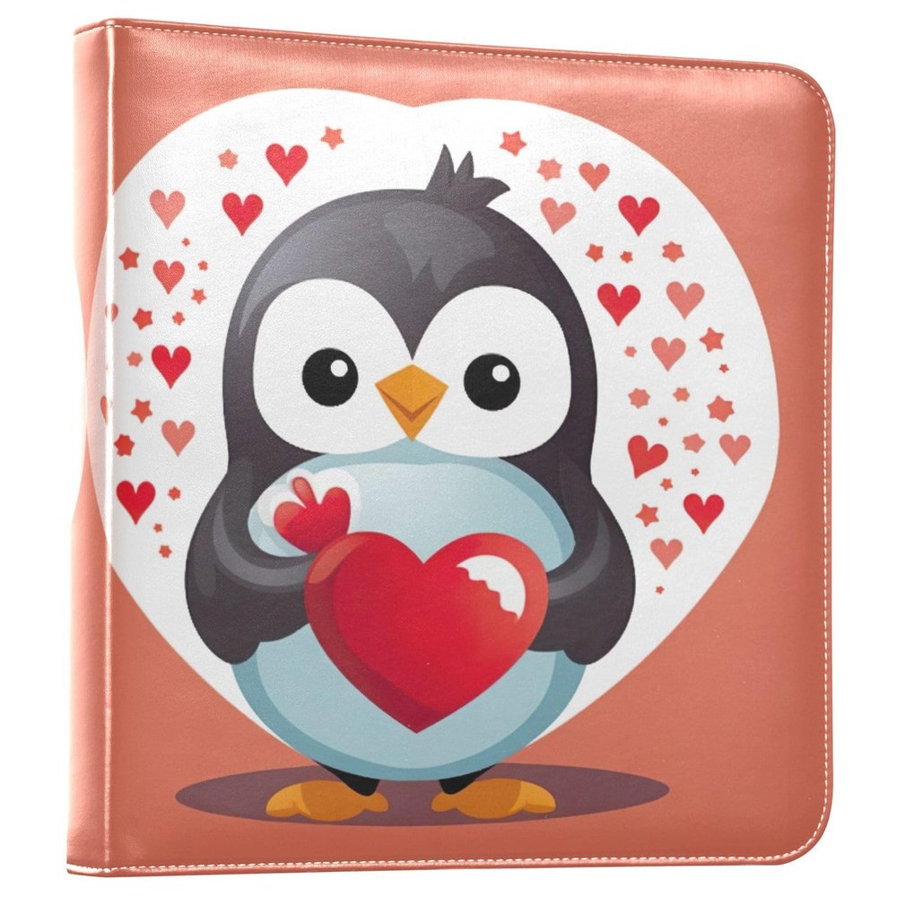 KJIZMO Love Heart Penguin Photo Album for Family Wedding Picture Anniversary 3-Ring DIY Picture Book Leather Cover Photo Album Self-Stick Scrapbook