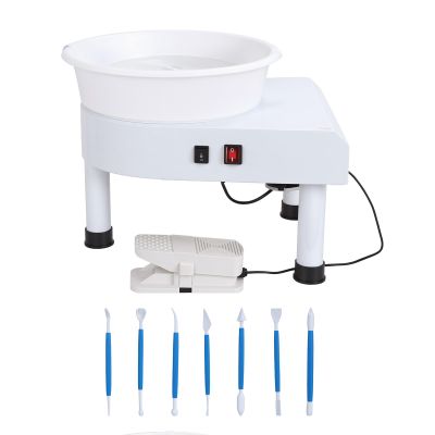 25CM Pottery Wheel Forming Machine, Extremely Variable Speed Pottery Wheel, 350W Electric DIY Clay Tool with Foot Pedal and Detachable Basin for Ceramic Work Art Craft, White