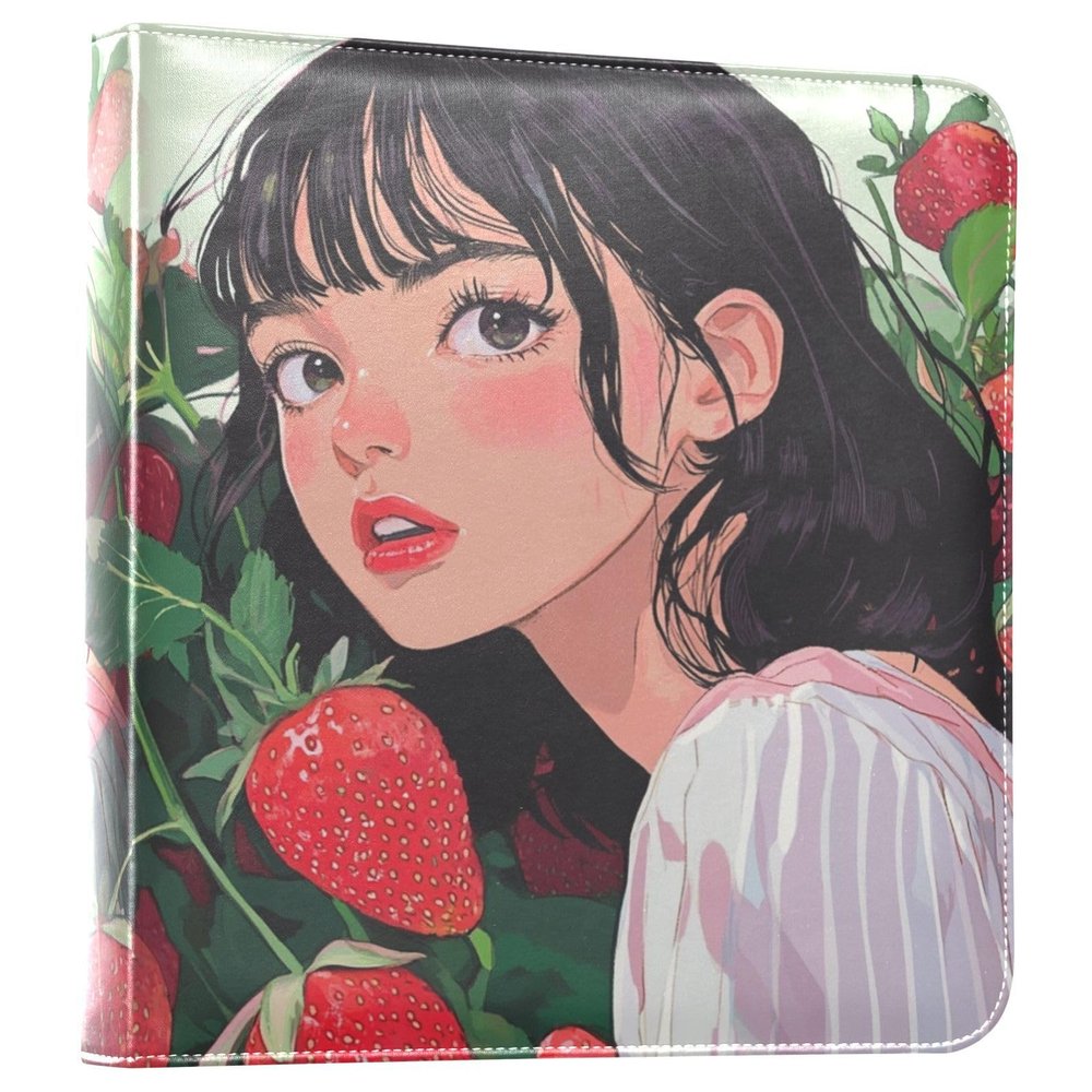 KJIZMO Strawberry Anime Photo Album for Family Wedding Picture Anniversary 3-Ring DIY Picture Book Leather Cover Photo Album Self-Stick Scrapbook