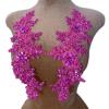 1 Pair 13x34cm Wedding Dress Decorations Applique Lace Patches Sewing with Loose Rhinestone Beads Stones Sew on Lace Sequins for Party Dance Clothing Accessories Prom DIY (deep Pink) view 1