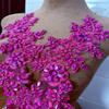 1 Pair 13x34cm Wedding Dress Decorations Applique Lace Patches Sewing with Loose Rhinestone Beads Stones Sew on Lace Sequins for Party Dance Clothing Accessories Prom DIY (deep Pink) view 3