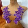 1 Pair 13x34cm Wedding Dress Decorations Applique Lace Patches Sewing with Loose Rhinestone Beads Stones Sew on Lace Sequins for Party Dance Clothing Accessories Prom DIY (deep Purple) view 2