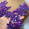 1 Pair 13x34cm Wedding Dress Decorations Applique Lace Patches Sewing with Loose Rhinestone Beads Stones Sew on Lace Sequins for Party Dance Clothing Accessories Prom DIY (deep Purple) view 4
