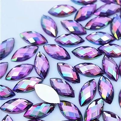100 Pcs 15x7mm AB Colorful Jewels Gems Rhinestones for Crafts, Horse Eye Flatback Acrylic Gemstone for Halloween Party Decorations Clothing Wedding Dress DIY Crafting Accessories(09 Light Purple AB)