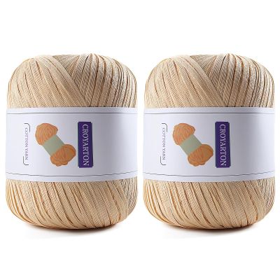 2 Pack Raffia Yarn for Crochet, Soft Cotton Yarn for Crocheting Summer Beach Bag/Hat, 228 Yards/3.52 Ounce Ribbon Paper Yarn for Beginners DIY Hand Knitting Handbag (Khaki)