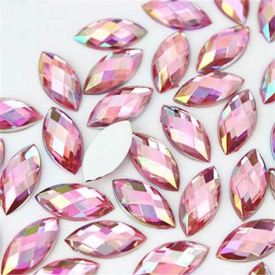 100 Pcs 15x7mm AB Colorful Jewels Gems Rhinestones for Crafts, Horse Eye Flatback Acrylic Gemstone for Halloween Party Decorations Clothing Wedding Dress DIY Crafting Accessories(11 Light Pink AB)
