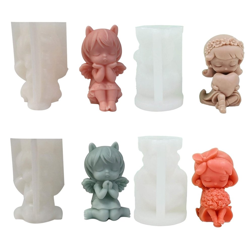 4 Pcs Little Girl Molds Baking Molds Flower Wishing Girl Silicone Moulds Soap Molds Chocolate Ice Baking Tool
