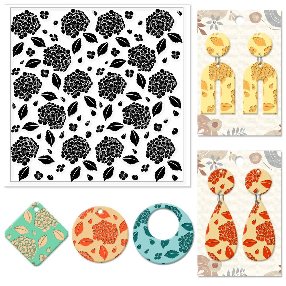 CHGCRAFT Hydrangea Texture Polymer Clay Texture Sheets Flowers Leaves Pattern Silicone Texture Stamp Clay Modeling Pattern Pad Texture Sheets for Polymer Clay Making Earrings Jewelry