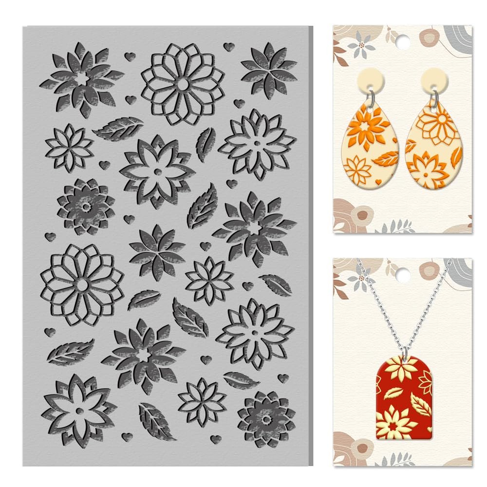 CHGCRAFT Dahlia Polymer Clay Texture Sheets Leaves Art Flowers Rubber Clay Texture Mat Plant Modeling Pad Texture Sheets for Polymer Clay Making Earrings Jewelry