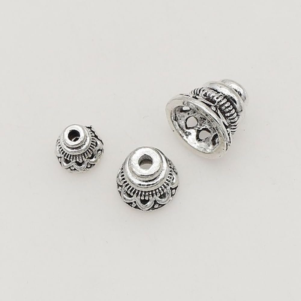 10Pcs/Lot Antique Silver/Gold Color Tower Shape Bead Caps 8Mm 10Mm 12Mm Metal Tassel End Cover Receptacle Diy Jewelry Making - (Color: Antique Silver/Size: 8Mm Hole1Mm 10Pcs)