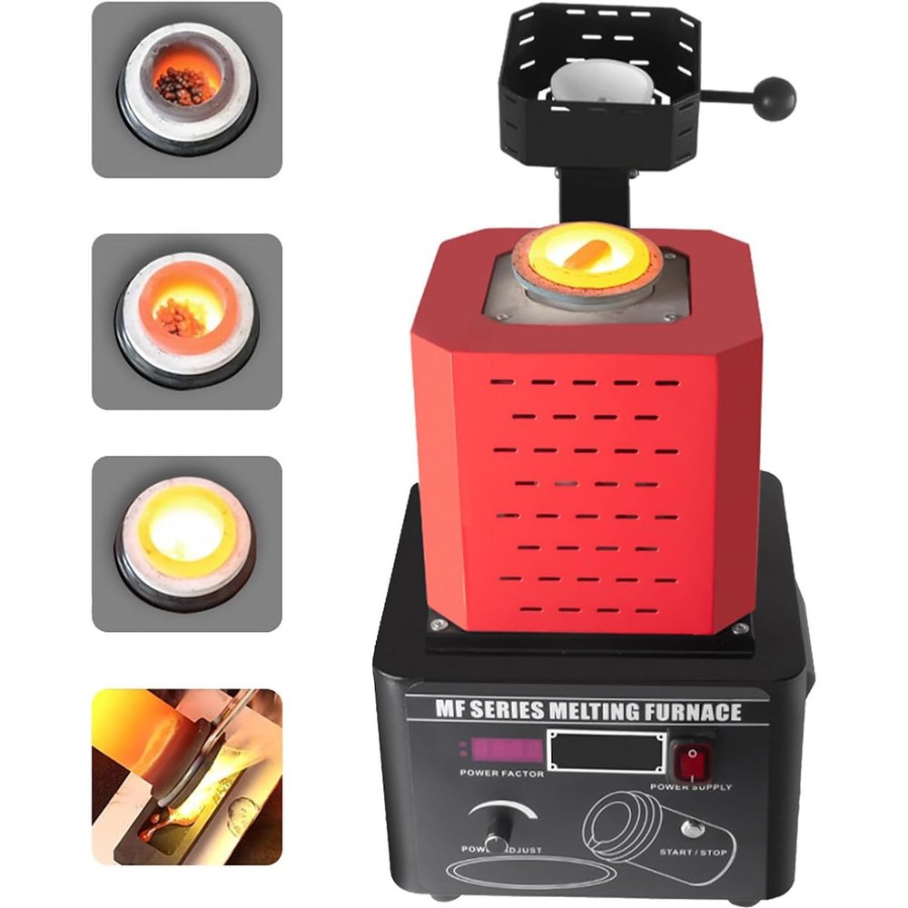 Gold Melting Furnace, 2912 Digital Casting Jewelry Making Tool Electric Gold Metal Melting Furnace, Commercial Melting Furnace, for Gold, Silver, Copper, Aluminum, Iron, Steel,Red-for1kgMetal