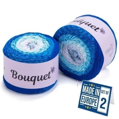 2 Skein Yarn&Art Flowers Yarn 55% Cotton 45% Acrylic 250gr 1094yds Multicolor Cotton Yarn Rainbow Crochet Yarn Spring Summer Fine 1 Top 7 Most Used Colors (Bouquet, 718)