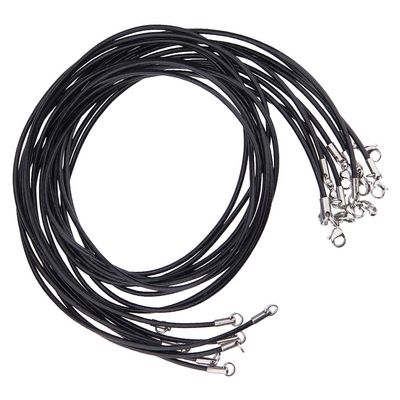 Hobbspring 10pcs Black Genuine Leather Cord Necklace 20 inch Rope Chain Necklace with Stainless Steel Clasp Waxed Necklace Cord for Women and Men Necklace Jewelry Making Supplies