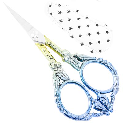 Crochet Scissors with Cover Blue Gold Vintage Small Embroidery Scissors, Sharp Craft Scissors for Yarn Thread Sewing Needlework, Cute Bird Design Gift for Crocheter Quilter, 4.5 Inch
