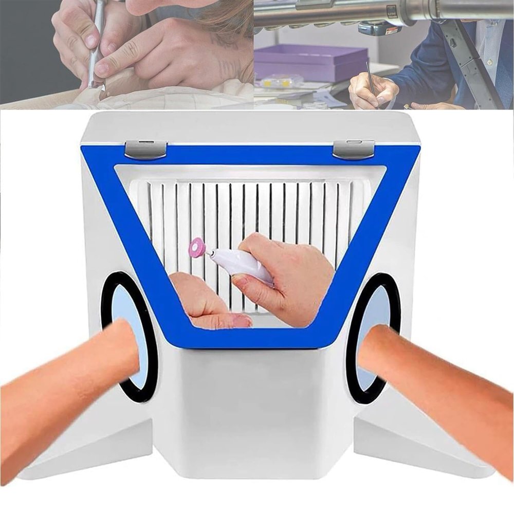Dust Hood Enclosed, Vacuum Dust Extractor Box, with Shadowless Lamp, with Hand Rest, with Air Extraction and Filter Device, for Jewelry, Jade Carving