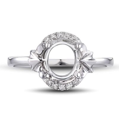 Lanmi Diamond Semi Mount Ring, 14K Solid White/Rose Gold Rings - Diamond Ring Settings without Stones, Natural Brilliant Diamond Oval Ring Base & DIY Ring Blanks For Jewelry Making(C600)