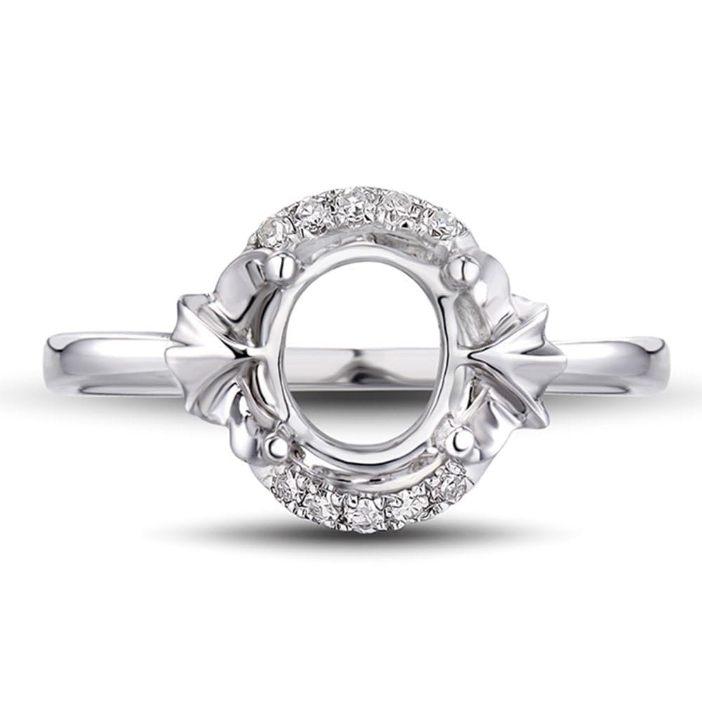 Lanmi Diamond Semi Mount Ring, 14K Solid White/Rose Gold Rings - Diamond Ring Settings without Stones, Natural Brilliant Diamond Oval Ring Base & DIY Ring Blanks For Jewelry Making(C600)
