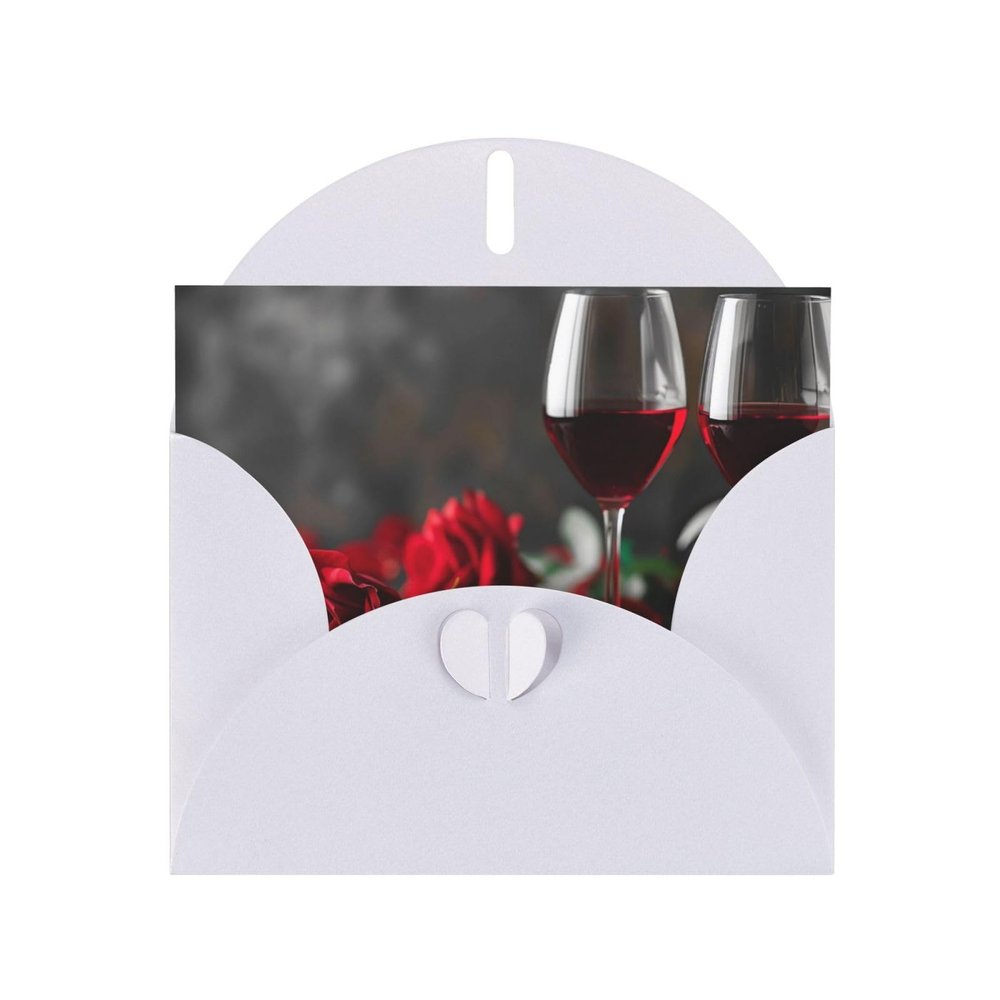 Blank Cards and Envelopes, red rose and wine romantic lovers decor, Blank Greeting Cards, Blank Cards for All Occasion - White