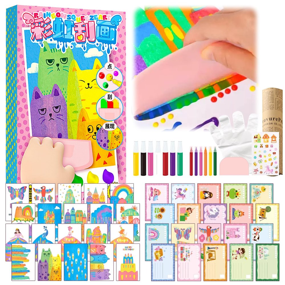 2 Pack Rainbow Magic Scratch Art Set Include 20 Premium Scratch Paper Sheets with 7-Color Tools Stickers, Create Floating Masterpieces & Postcards Creative Gifts for Birthday Valentines Day New Year