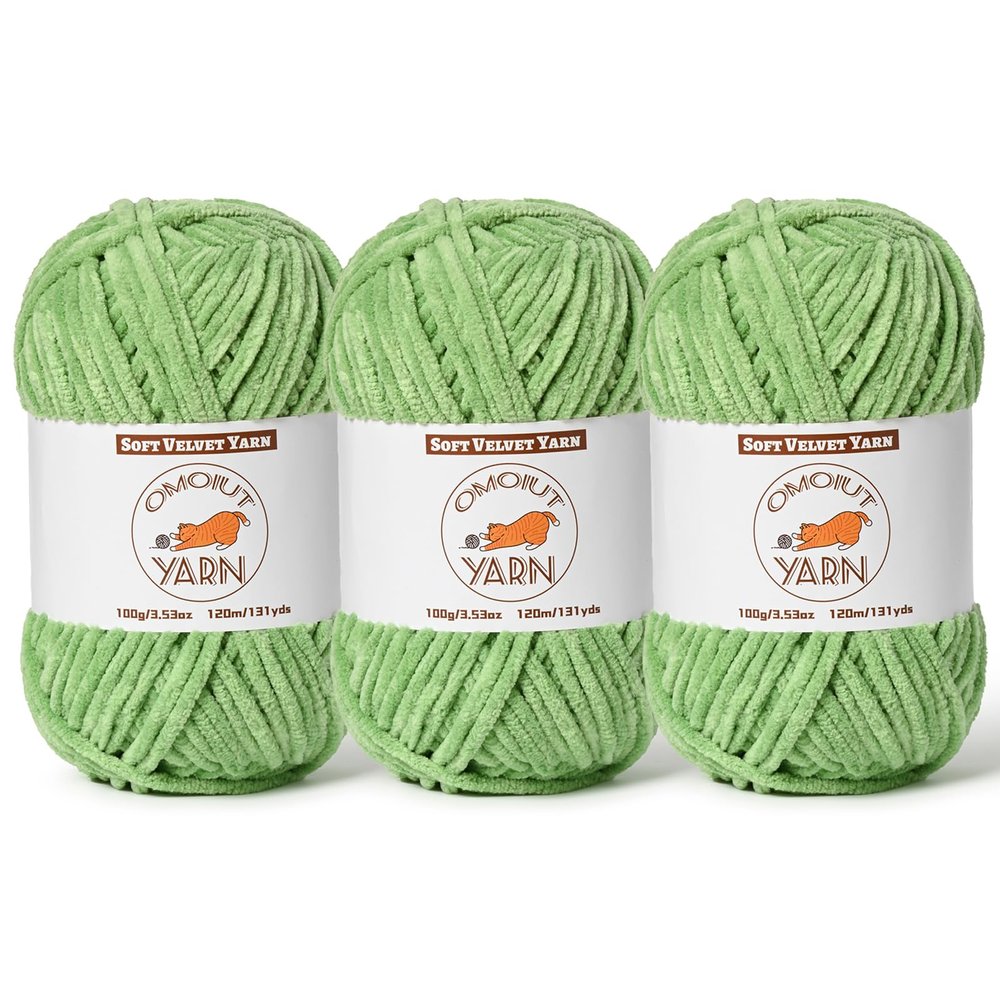 3 Pack Avocado Green Fluffy Velvet Yarn for Crocheting,Chunky Chenille Baby Blanket Yarn for Crocheting,Soft Fuzzy Puzzle Yarn for Knitting,(100g/3.53oz Each) Bulky Thick Amigurumi Crochet Yarns