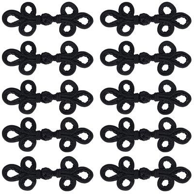 CABODYALS 10 Pairs Black Chinese Style Frog Knot Buttons Embroidery Closure Knots Bulk Traditional Fabric Flower Shape Button Fasteners Bulk for Sewing Making Cheongsam Tang Accessories DIY Art Craft
