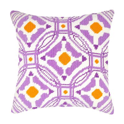 Howie's Needlepoint Needlepoint Kits for Adults, Pillow Front Cross Stitch Kit with Embroidery Pattern on Canvas, Yarn, 2 Needles and Instruction, 16 x 16inch(Purple Circle Window)