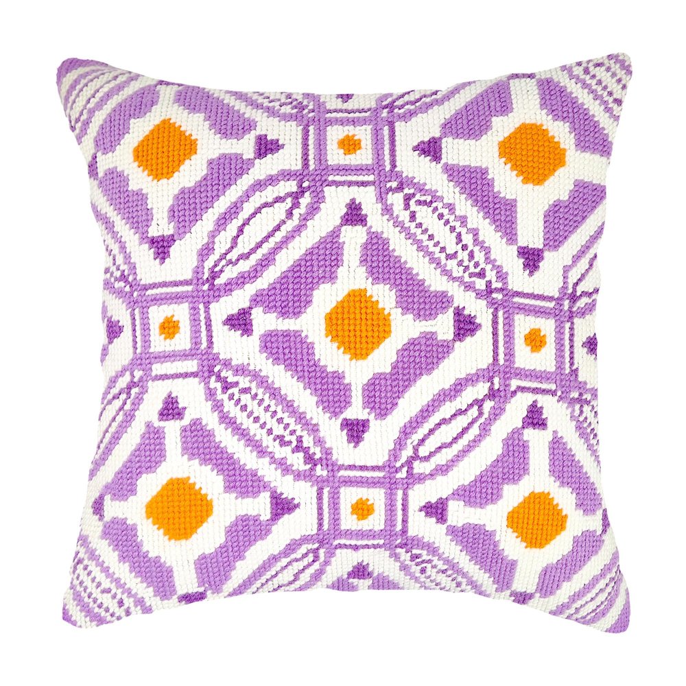 Howie's Needlepoint Needlepoint Kits for Adults, Pillow Front Cross Stitch Kit with Embroidery Pattern on Canvas, Yarn, 2 Needles and Instruction, 16 x 16inch(Purple Circle Window)