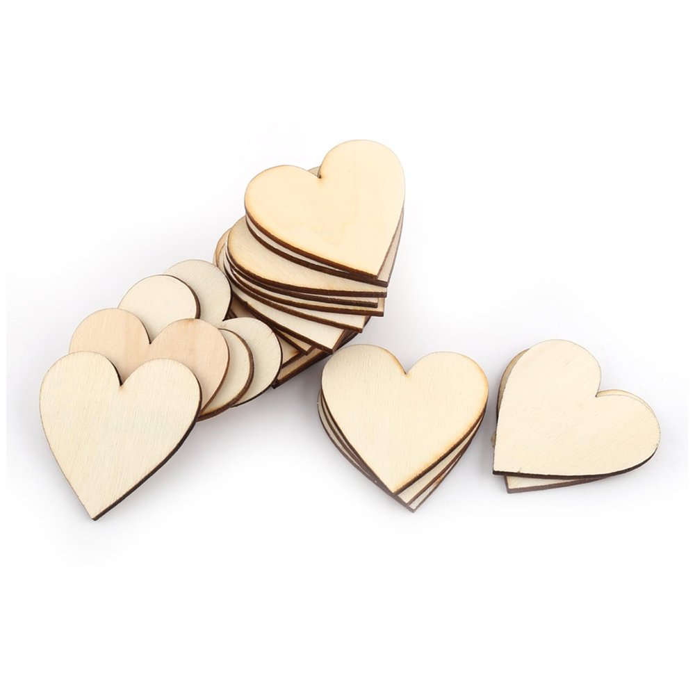 100 PCS Wooden Hearts Different Sizes Smooth Finish Scrapbook Cards Art Crafts Wood Heart Shape Embellishment for Weddings Plaques with Fine Polishing Color (40mm)
