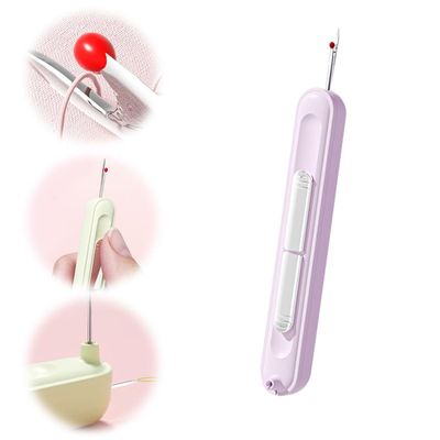 2 in 1 Needle Threader Seam Ripper, Stretchable Seam Rippers for Sewing, Thread Remover Tool for Hand Sewing, Knitting, Cross Stitch, Embroidery and Thread Removal (Purple)