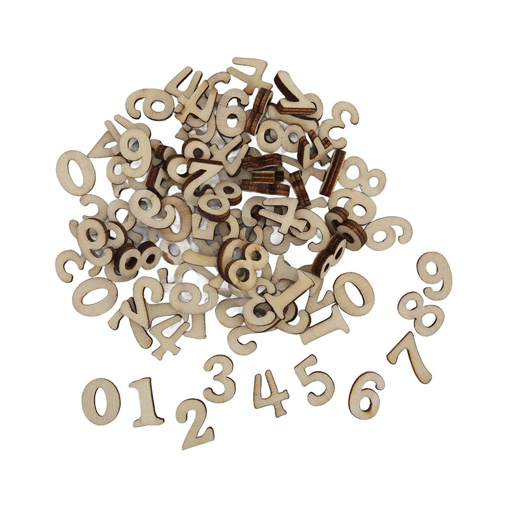 100PCS Unfinished Wooden Numbers, No Burr Portable Arabic Number 0 to 9 Clock Numbers for Home Art Clock DIY Decoration