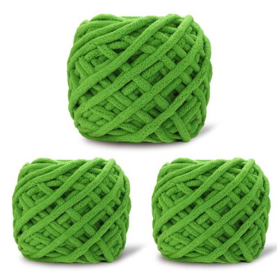 3 Pack Plush Chenille Chunky Yarn for Crocheting 100g(54.6yd) - Bulky Thick Fluffy Yarn for Knitting- Soft Velvet for Baby, Blanket Knitting Blanket Yarns- Amigurumi Yarns (3-Green)