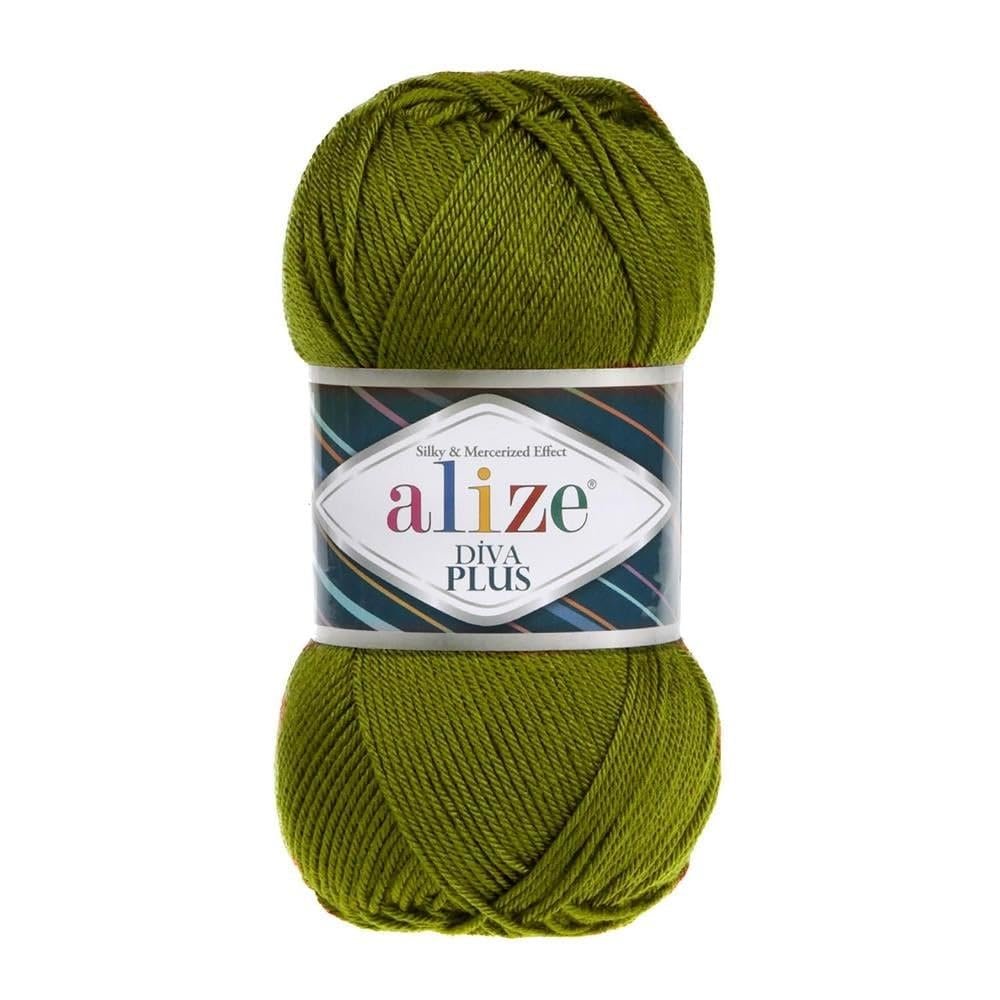 2 Skein/Pack Alize Diva Plus Yarn, Each Ball 100 gr (3.5 oz), 220m (241 Yards), 100% Microfiber Acrylic, Silky and Mercerized Effect, Knitting and Crochet Yarn for Blanket, Amigurumi, 233 - Olive