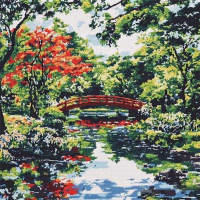 Bcdfgybcaxn Japanese Landscape Cross Stitch Kits for Adults Beginners,Pavilion Sakura Park,Embroidery Kits Full Range of Cross Stitch Stamped Kits Needlepoint Kits Cross Stitch 16x20 inches