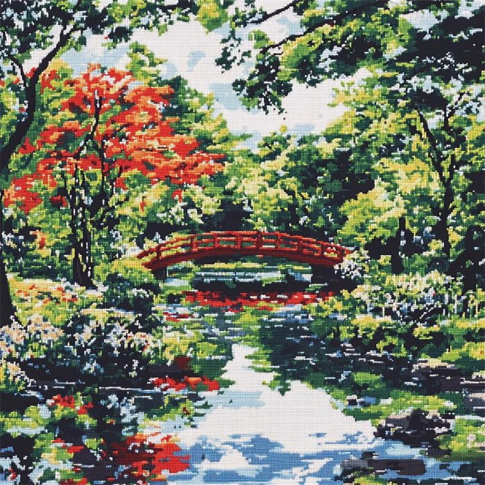 Bcdfgybcaxn Japanese Landscape Cross Stitch Kits for Adults Beginners,Pavilion Sakura Park,Embroidery Kits Full Range of Cross Stitch Stamped Kits Needlepoint Kits Cross Stitch 16x20 inches