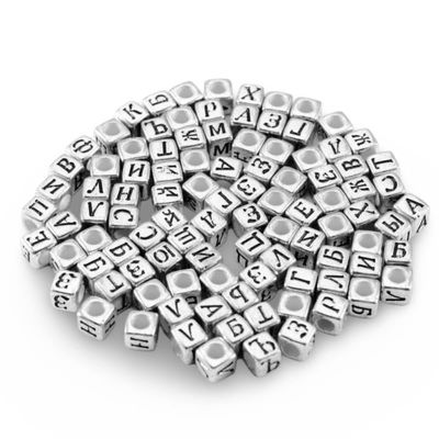 100pcs/lot 6/7mm Loose Spacer Beads Letter Bead Square/Round Alphabet Beads for Making DIY Accessories (Color: Square Silver)