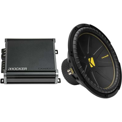 KICKER 50CWCD154 CompC 15" Subwoofer, Dual 4-Ohm with CXA8001 Amp Bundle
