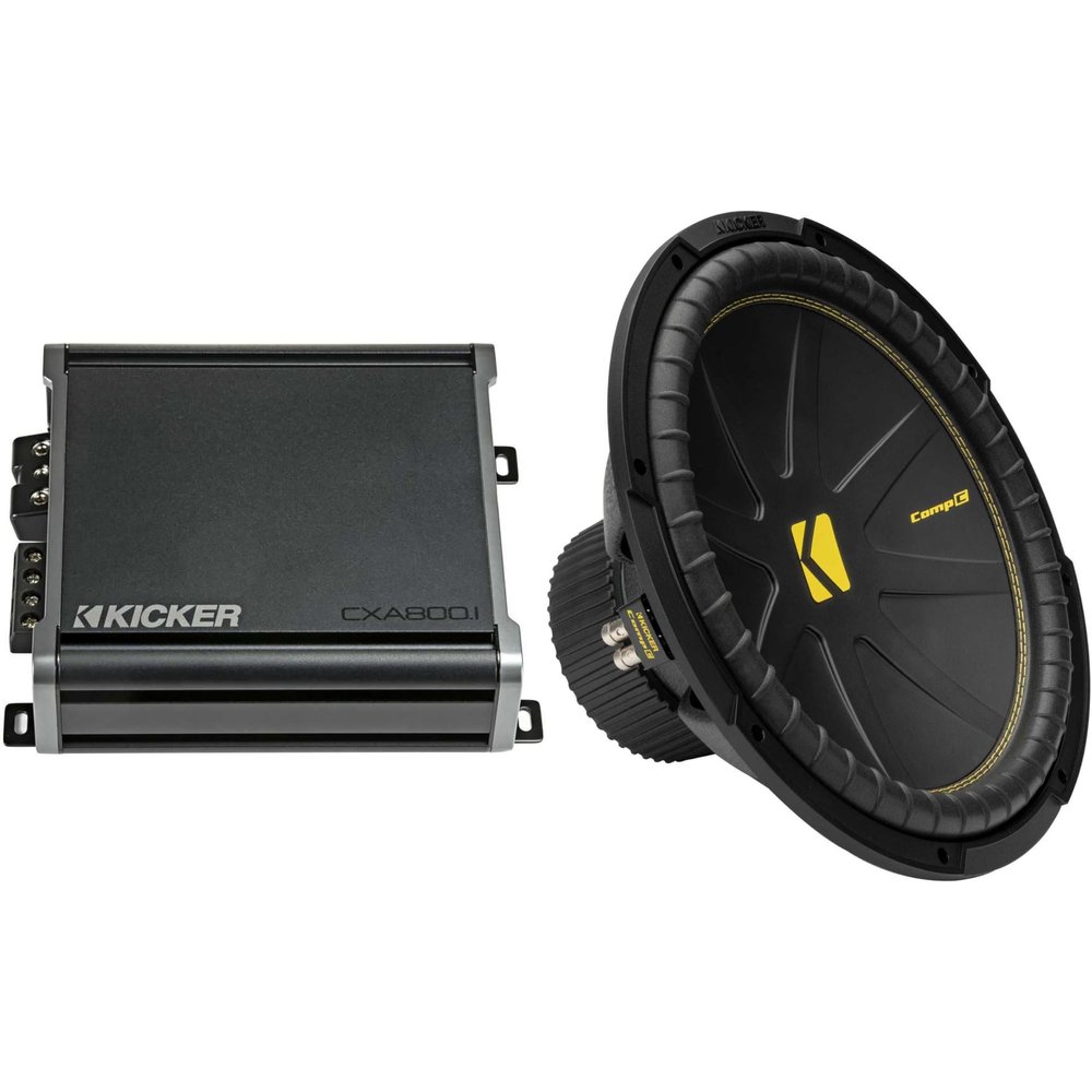 KICKER 50CWCD154 CompC 15" Subwoofer, Dual 4-Ohm with CXA8001 Amp Bundle