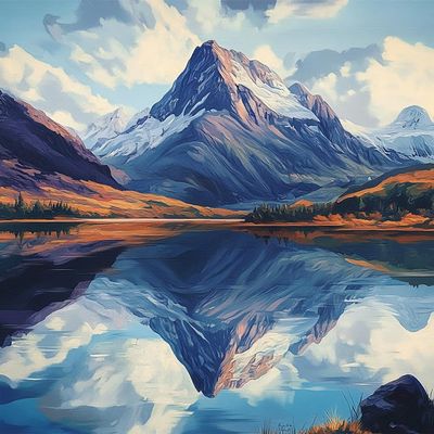 Bcdfgybcaxn Stamped Cross Stitch Kits,Snow Mountain Reflection Landscape,Cross Stitch Ornament Kits for Adults Beginners,DIY Counted Embroidery Needlepoint Kits Home Decor,16X20in