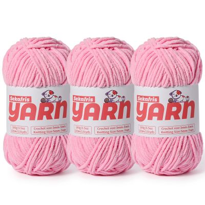 3 Pack Plush Chunky Chenille Yarn for Crocheting, Soft Fluffy Velvet Yarn for Crocheting, Fuzzy Baby Blanket Knitting Yarns, 300g/393yds Bulky Amigurumi Yarns3 Deep Pink