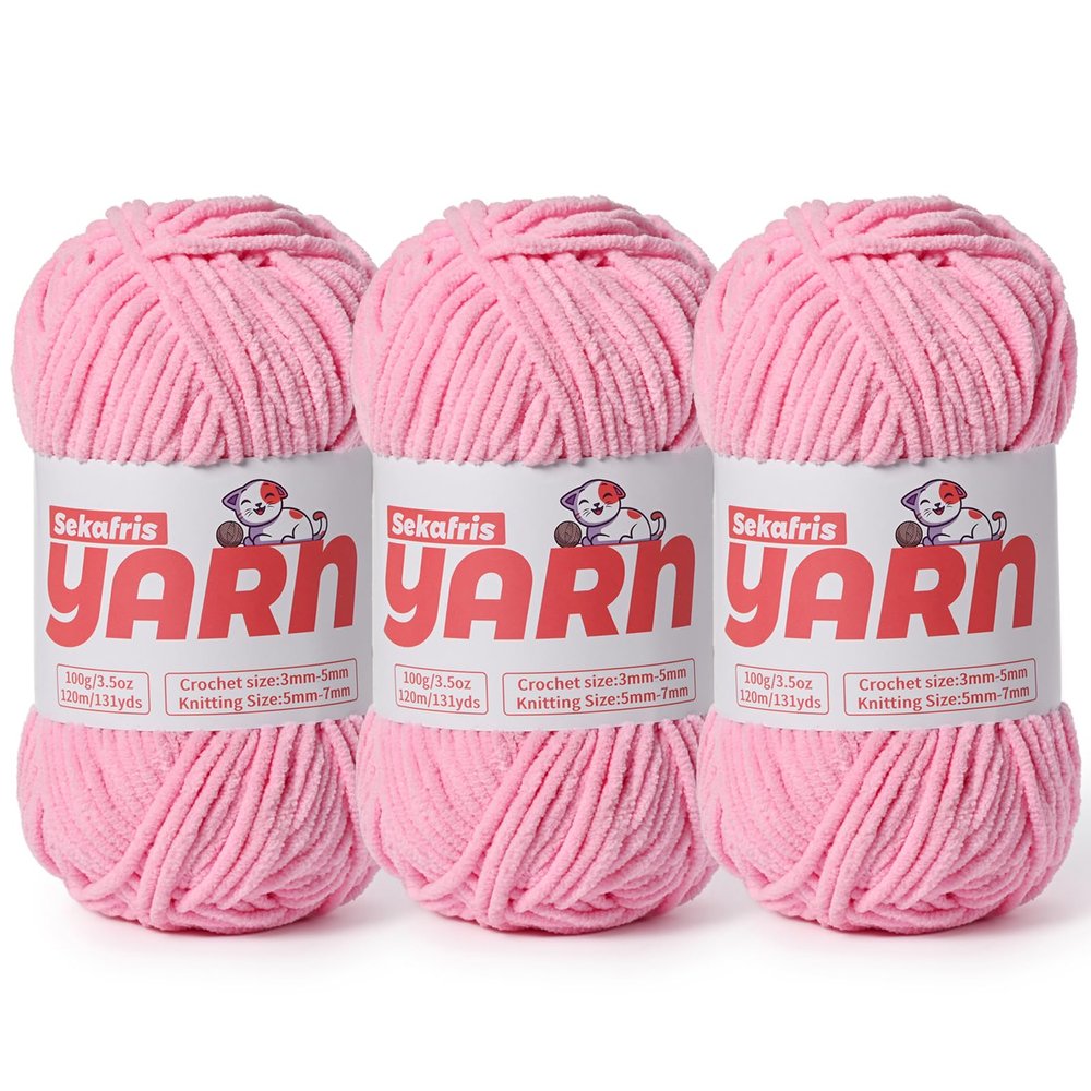 3 Pack Plush Chunky Chenille Yarn for Crocheting, Soft Fluffy Velvet Yarn for Crocheting, Fuzzy Baby Blanket Knitting Yarns, 300g/393yds Bulky Amigurumi Yarns3 Deep Pink