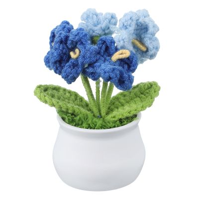 PATIKIL Crochet Flowers, 1 Pcs Knitting Crochet Flowers Forget-Me-Not Potted Plants Handmade Flowers Birthday Wedding Car Gift Home Decor, Gradient Blue