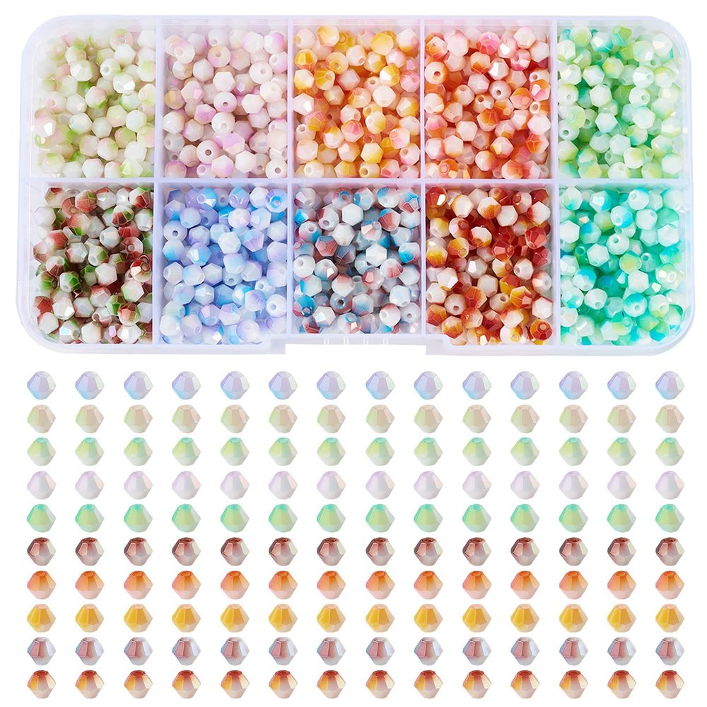 Magibeads 1400Pcs Glass Seed Beads Bicone Shaped Beads 4.5x4mm Gradient Crystal Beads Faceted Small Kandi Beads Bulk for Crafts DIY Bracelet Jewelry Making Supplies