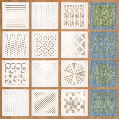 BENECREAT 12Pcs Plastic Sashiko Stencil, 5x5inch Dots, Lines, Waves, Slashes Traditional Embroidery Tool Drawing Line Template for Hand Quilting and Embroidery, 0.3mm Thick