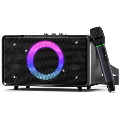 GFEEN Karaoke Machine for Adults, 100W Portable Speaker with Bluetooth and Wireless Microphone, Bass/Treble Adjustment, 6 DJ Lights, USB/AUX for Home Party, Outdoor, Backyard(Silver with 1Mic)