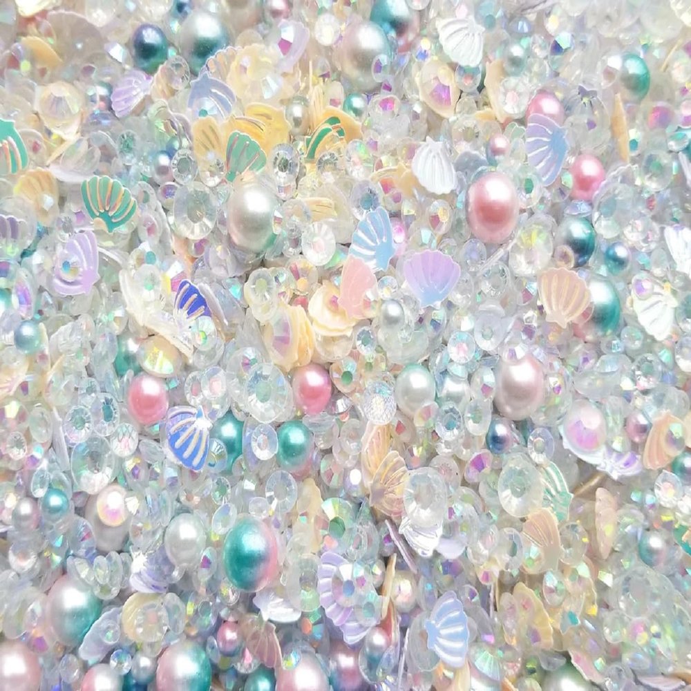 Jellyfish Caviar Pearl Rhinestone Mix with Shell Glitters, Resin Rhinestones, Faux Pearls, Glitter Sprinkle Mix for Decoden Crafts