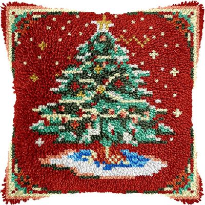 Christmas Tree Latch Hook Pillow Kits Pillow Cover Latch Hook Crafts Crochet Knitted Hooking Pillowcase Cushion Crafts Embroidery Latch Hooking Kits Material Set 17x17 inch(38)